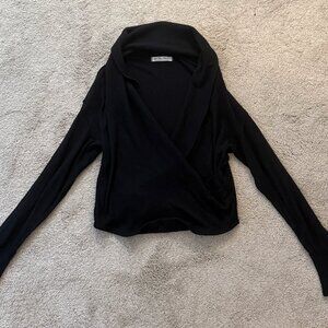 NWOT We The Free Faux Wrap Ribbed Sweater – Black – Size Large
